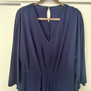 Lauren by Ralph Lauren, V-Neck Cape Dress, Navy, Size 16